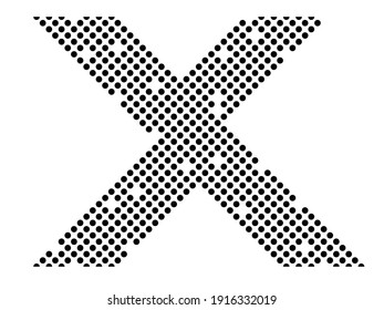 Halftone dots in Cross Form . Vector Illustration. Letter x  Logo . Design element . Abstract Geometric shape . 