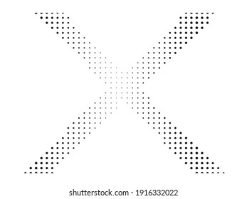 Halftone dots in Cross Form . Vector Illustration. Letter x  Logo . Design element . Abstract Geometric shape . 