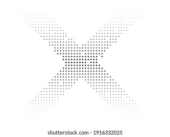 Points demi-teintes en Forme croisée . Illustration vectorielle. Logo Lettre x . Elément de design . Forme géométrique abstraite . 