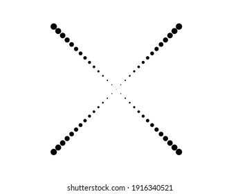Halftone dots in Cross Form . Vector Illustration. Letter x  Logo . Design element . Abstract Geometric shape . 