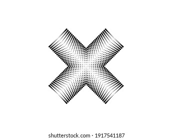 Halftone dots in Cross Form . Vector Illustration. Letter x  Logo . Design element . Abstract Geometric shape . 