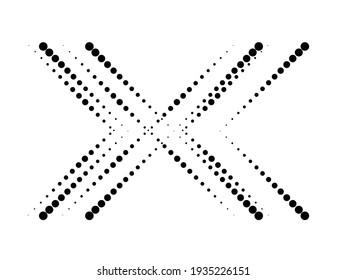 Halftone dots in Cross Form . Vector Illustration. Letter x  Logo . Design element . Abstract Geometric shape . 