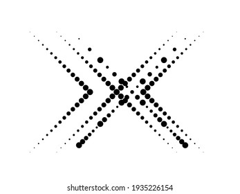 Halftone dots in Cross Form . Vector Illustration. Letter x  Logo . Design element . Abstract Geometric shape . 