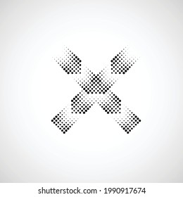 Halftone dots in Cross Form . Vector Illustration. Letter x  Logo . Design element . Abstract Geometric shape . 