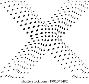 Halftone dots in cross form . Vector illustration. Letter x  logo . Design element . Abstract geometric shape . 