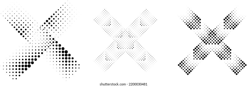 Halftone dots in Cross Form . Vector Illustration. Letter x  Logo . Design element . Abstract Geometric shape . 