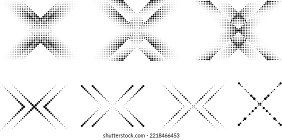 Halftone dots in Cross Form . Vector Illustration. Letter x  Logo . Design element . Abstract Geometric shape . 