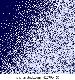 Halftone dots. Dark blue dots on white background. Indigo color backdrop.