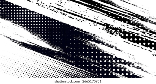 Halftone dots Distorted grunge overlay due to glitch. Damaged texture due to noise. Trendy deformed error shape. Grunge overlay texture.
