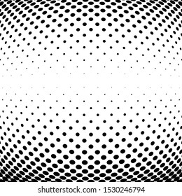Half-tone dots. Dotted, circles pattern. Sphere, orb or globe distortion speckles. Diffuse radial, radiating bulge, bloat warp. Polka-dot inflate design. Abstract circles circular geometric pattern