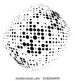 Half-tone dots. Dotted, circles pattern. Sphere, orb or globe distortion speckles. Diffuse radial, radiating bulge, bloat warp. Polka-dot inflate design. Abstract circles circular geometric pattern