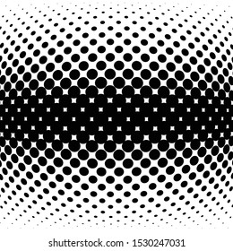 Half-tone dots. Dotted, circles pattern. Sphere, orb or globe distortion speckles. Diffuse radial, radiating bulge, bloat warp. Polka-dot inflate design. Abstract circles circular geometric pattern
