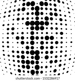 Half-tone dots. Dotted, circles pattern. Sphere, orb or globe distortion speckles. Diffuse radial, radiating bulge, bloat warp. Polka-dot inflate design. Abstract circles circular geometric pattern