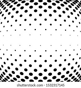 Half-tone dots. Dotted, circles pattern. Sphere, orb or globe distortion speckles. Diffuse radial, radiating bulge, bloat warp. Polka-dot inflate design. Abstract circles circular geometric pattern