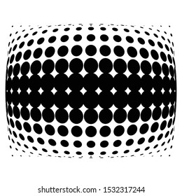 Half-tone dots. Dotted, circles pattern. Sphere, orb or globe distortion speckles. Diffuse radial, radiating bulge, bloat warp. Polka-dot inflate design. Abstract circles circular geometric pattern