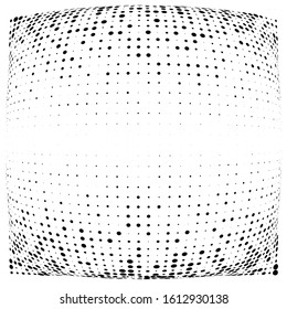 Half-tone dots. Dotted, circles pattern. Sphere, orb or globe distortion speckles. Diffuse radial, radiating bulge, bloat warp. Polka-dot inflate design. Abstract circles circular geometric pattern