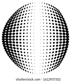Half-tone dots. Dotted, circles pattern. Sphere, orb or globe distortion speckles. Diffuse radial, radiating bulge, bloat warp. Polka-dot inflate design. Abstract circles circular geometric pattern