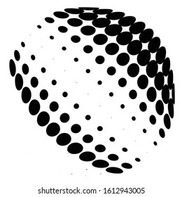 Half-tone dots. Dotted, circles pattern. Sphere, orb or globe distortion speckles. Diffuse radial, radiating bulge, bloat warp. Polka-dot inflate design. Abstract circles circular geometric pattern