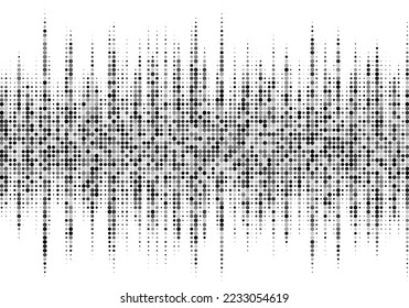 Halftone dots equalizer vector monochrome black and white background design. Black transparent halftone dots pattern on white background. Sound frequency equalizer concept.