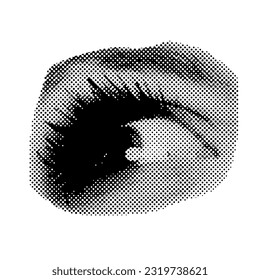 Halftone dots eye isolated collage sticker. 90s dotted vector illustration.