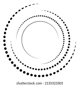 Halftone dots form circle, round logo and dotted lens frame