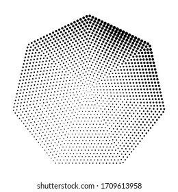 Se forman puntos de semitono. Logo o icono del Heptagon. Marco punteado vectorial como elemento de diseño.