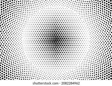 Halftone dots gradient. Comic pop art background. Half tone fade pattern. Black white duotone banner. Cartoon circular frame. Monochrome anime print. Retro cover template. Vector illustration