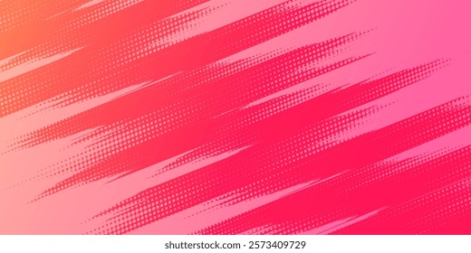 Halftone dots gradient grunge texture background red and pink color pattern. Dot pop art comic sport style vector illustration. vector