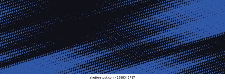 Halftone dots gradient grunge texture background blue and black color pattern. Dot pop art comic sport style vector illustration