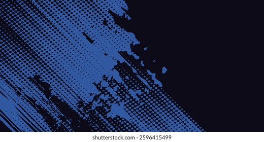 Halftone dots gradient grunge texture background blue and black color pattern. Dot pop art comic sport style vector grunge modern