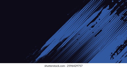Halftone dots gradient grunge texture background blue and black color pattern. Dot pop art comic sport style vector grunge modern
