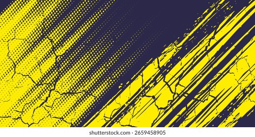 Halftone dots gradient grunge texture background yellow and dark blue color pattern. Dot pop art comic sport style vector illustration.
