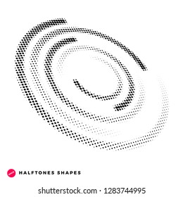 Halftone dots graphic elements, incomplete circle, vector illustration