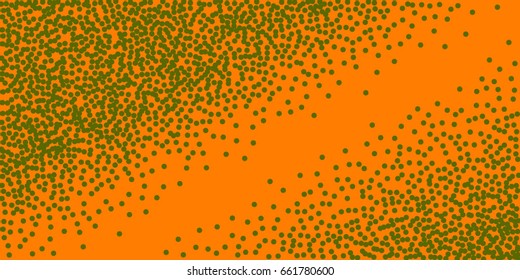 Halftone dots. Green dots on gold light background.
