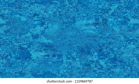 Halftone Dots in Grunge Broken Brush Style. Retro Spotted Pattern. Polka Dots Style Texture. Blue Monochrome Print Design Background.