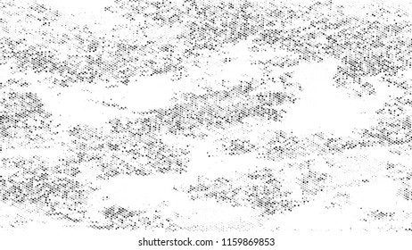 Halftone Dots in Grunge Broken Brush Style. Cartoon Cracked Noisy Surface Pattern Design. Scatter Style Texture. Black and White Monochrome Print Design Background.