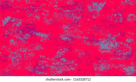Halftone Dots in Grunge Broken Brush Style. Rough Grungy Pattern Design. Splatter Style Texture. Turquoise and Red Broken, Spotted Print Design Background.