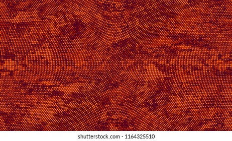 Halftone Dots in Grunge Broken Brush Style. Cartoon Cracked Noisy Surface Pattern Design. Overlay Grainy Style Texture. Orange and Brown Noise Fashion Print Design Pattern.