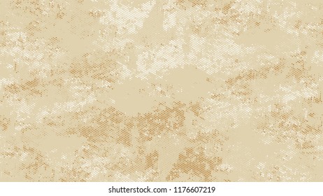 Halftone Dots in Grunge Broken Brush Style. Vintage Dirty Dotted Pattern. Polka Dots Style Texture. Beige Noise Fashion Print Design Background.
