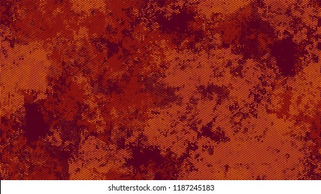 Halftone Dots in Grunge Broken Brush Style. Cartoon Vintage Pattern. Polka Dots Style Texture. Orange and Brown Noise Fashion Print Design Pattern.