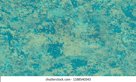 Halftone Dots in Grunge Broken Brush Style. Cartoon Retro Vector Pattern. Polka Dots Style Texture. Turquoise and Beige Broken, Spotted Print Design Pattern.