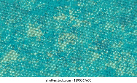 Halftone Dots in Grunge Broken Brush Style. Retro Spotted Pattern. Scatter Style Texture. Turquoise and Beige Monochrome Print Design Background.