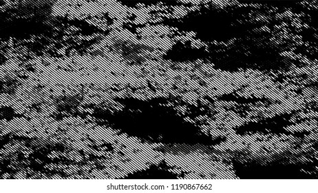 Halftone Dots in Grunge Broken Brush Style. Vintage Dirty Dotted Pattern. Polka Dots Style Texture. Black and White Monochrome Print Design Background.
