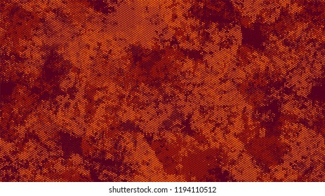 Halftone Dots in Grunge Broken Brush Style. Rough Grungy Pattern Design. Polka Dots Style Texture. Orange and Brown Noise Fashion Print Design Background.