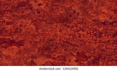 Halftone Dots in Grunge Broken Brush Style. Retro Spotted Pattern. Faded Dyed Style Texture. Orange and Brown Noise Fashion Print Design Pattern.