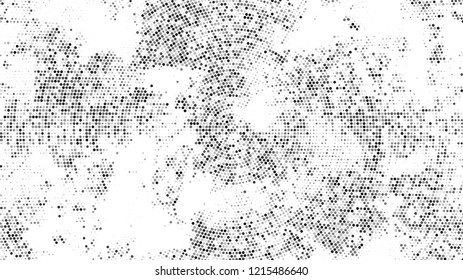 Halftone Dots in Grunge Broken Brush Style. Rough Grungy Pattern Design. Faded Dyed Style Texture. Black and White Monochrome Print Design Pattern.