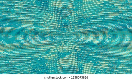 Halftone Dots in Grunge Broken Brush Style. Cartoon Vintage Pattern. Splatter Style Texture. Turquoise and Beige Noise Fashion Print Design Background.
