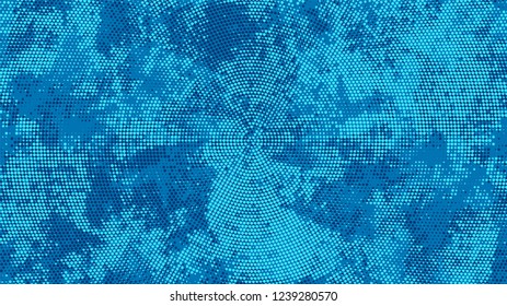 Halftone Dots in Grunge Broken Brush Style. Cartoon Vintage Pattern. Polka Dots Style Texture. Blue Broken, Spotted Print Design Pattern.