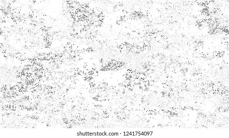 Halftone Dots in Grunge Broken Brush Style. Cartoon Cracked Noisy Surface Pattern Design. Faded Dyed Style Texture. Black and White Noise Fashion Print Design Background.