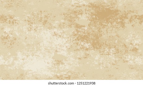 Halftone Dots in Grunge Broken Brush Style. Vintage Dirty Dotted Pattern. Polka Dots Style Texture. Beige Monochrome Print Design Pattern.